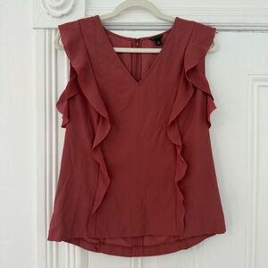 🦊 Ann Taylor Ruffled V-Neck Blouse - Rose